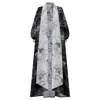 Azzalia Women's Two-toned A-line Abaya In Printed Jacquard With Puff Sleeves- Black In Black