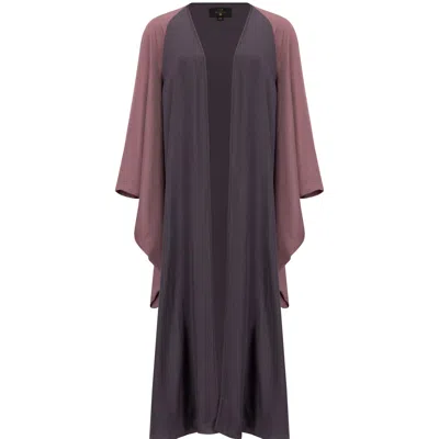 Azzalia Women's Two Toned Textured Crepe Silk Abaya With Raglan Kimono Sleeve In Brown