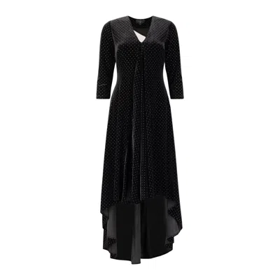 Azzalia Women's V-neck Velvet Dress With Asymmetric Back Cut-out In Black With Gold Mini Studs