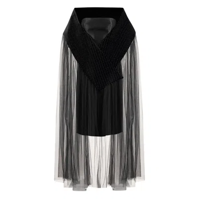 Azzalia Women's Velvet Collar Cape Gathered Tulle In Black
