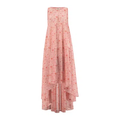Azzalia Women's Voile Printed Leaves Sleeveless Dress With Asymmetric Length - Red