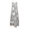 Azzalia Women's White / Black Asymmetrical Hemline Printed Rayon Dress With Low Back In White/black