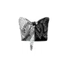 Azzalia Women's White / Black Two-toned Printed Cropped Top With Front Bow In White/black