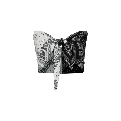 Azzalia Women's White / Black Two-toned Printed Cropped Top With Front Bow In White/black