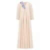 Azzalia Women's White Classic Flowy Kaftan With On Side Three-d Floral Embellishment Ivory Pearled In White