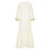 Azzalia Women's White Fitted Sleeve Abaya Embellished With Metal Heart Motifs With Gathered Hemline-gardenia In White