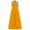 Azzalia Women's Wide Legged Raw Silk Jumpsuit With Fully Embroidered Collar With Metal Embellishments And Cr In Orange