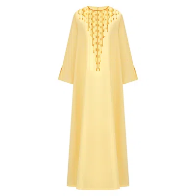 Azzalia Women's Yellow / Orange Classic Kaftan With Metal Embroidery-double Cream In Yellow/orange