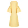 Azzalia Women's Yellow / Orange Crepe Kaftan With Puffed Sleeve And Scattered Embroidery-double Cream In Yellow/orange