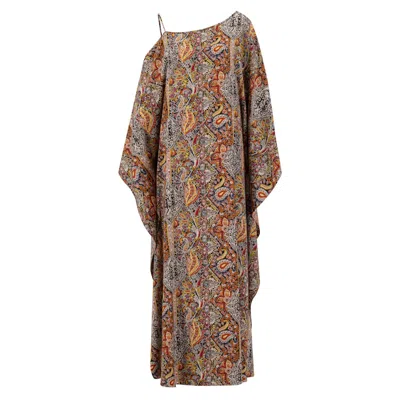 Azzalia Women's Yellow / Orange Off Shoulder Mariposa Kaftan Silk Printed Paisley In Orange In Yellow/orange