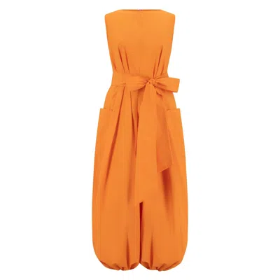 Azzalia Women's Yellow / Orange Sleeveless Cotton Jumpsuit With Puffed Hemline In Orange In Yellow/orange