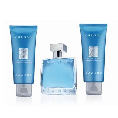 Azzaro Chrome 3 Pcs Set For Men: 3.3 Eau De Toilette Spray + 2 * 2.5 Hair And Body Shampoo In Transparent