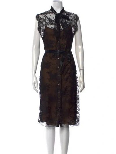 Pre-owned Azzaro Lace Pattern Midi Length Dress In Black