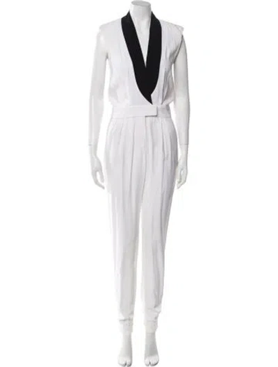 Pre-owned Azzaro Plunge Neckline Jumpsuit In White