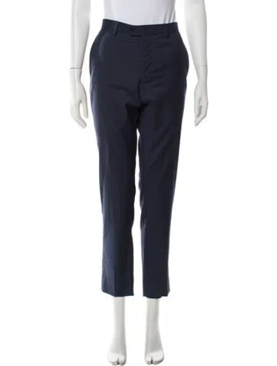 Pre-owned Azzaro Virgin Wool Straight Leg Pants In Blue