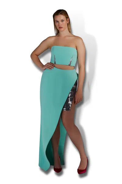 Azzi & Osta Crêpe Paillette Top With Skirt In Blue
