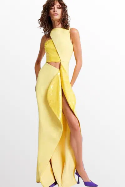 Azzi & Osta Sequin And Crepe Gown In Yellow