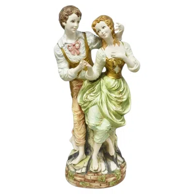 Pre-owned Azzolin Brothers Vintage 1964  Ceramic Boy & Girl Large Courting Statue Figurine In Sand