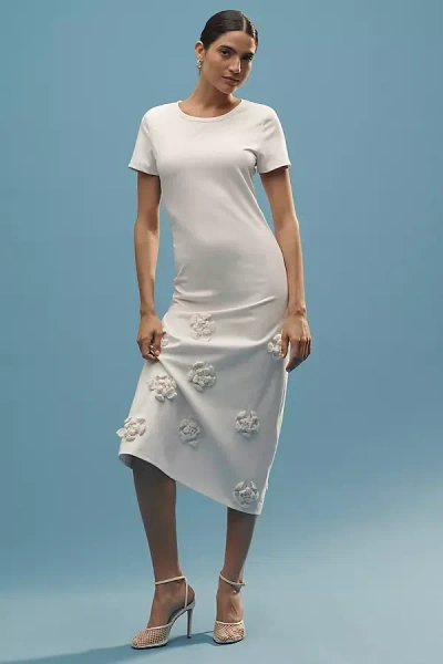 Azzurro Short-sleeve Embellished Midi Dress In White