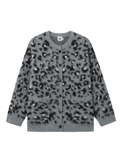 B+ab Animal-print Front-pockets Cardigan In Gray