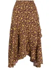 B+AB ASYMMETRIC FLORAL-PRINT MIDI SKIRT