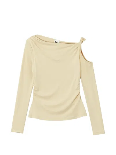 B+ab Asymmetric-neck Ruched Top In Neutral