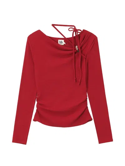 B+ab Bead-embellished Ruched Blouse In Red
