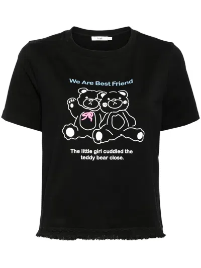 B+ab Bear Frayed T-shirt In Black