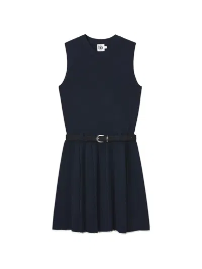 B+ab Belted Pleated Mini Dress In Blue