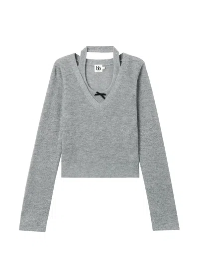 B+ab Bow-detail Layered-effect Sweater In Gray