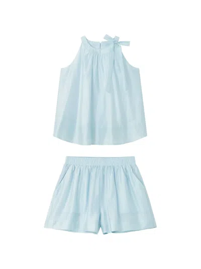 B+ab Bow-detail Sleeveless Blouse And Shorts Set In Blue