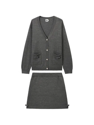 B+ab Bow-detailed Knitted Skirt Set In Gray