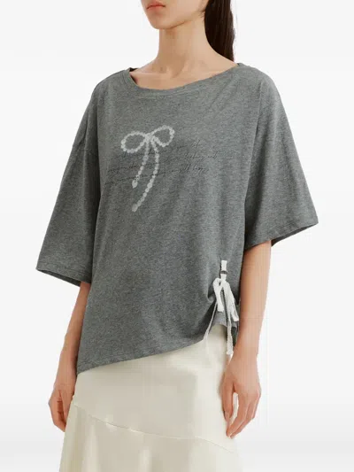 B+ab Bow-print Lace-up T-shirt In Gray