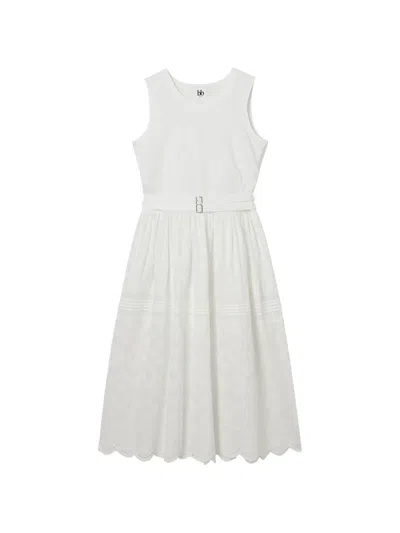 B+ab Broderie-anglaise Belted Midi Dress In White