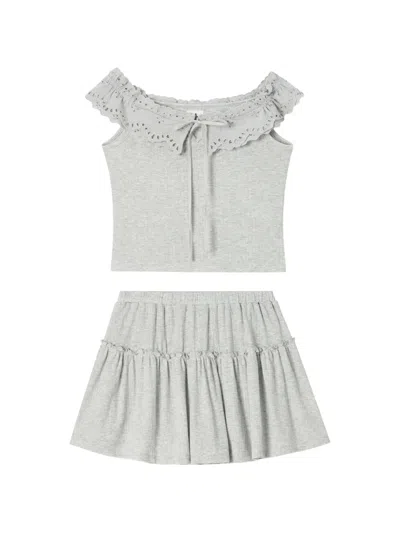 B+ab Broderie-anglaise Ruffled Set In Gray