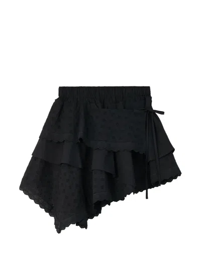 B+ab Broderie-anglaise Tiered Asymmetric Cotton Mini Skirt In Black