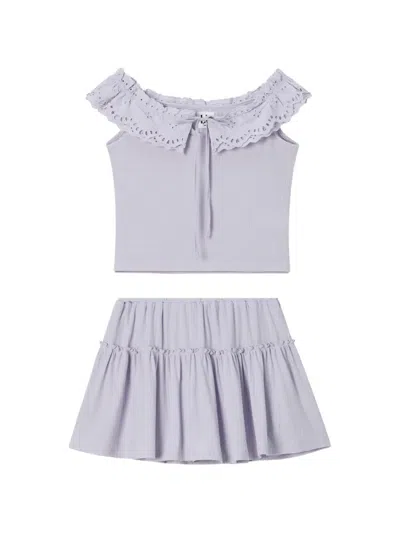 B+ab Broderie-anglaise Tiered Skirt Set In Purple
