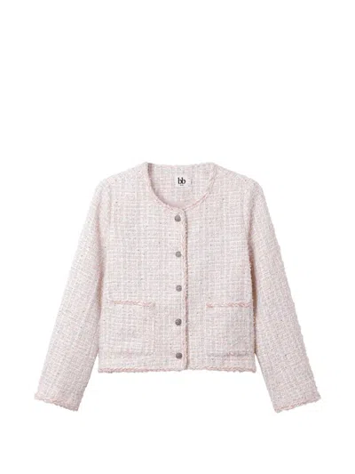 B+ab Tweed-jacke Mit Ausgefransten Knöpfen In Pink