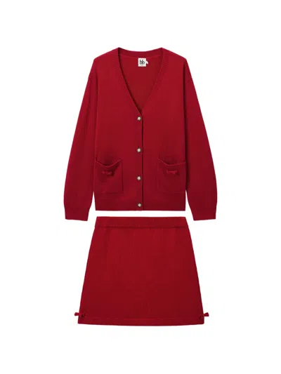 B+ab Button Knitted Skirt Set In Red