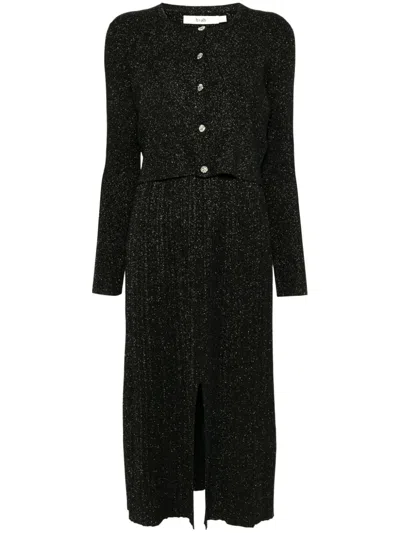 B+ab Button-up Glitter Cardigan Dress Set In Black