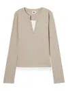 B+ab Buttoned Ribbed Top In Neutral