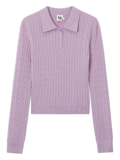 B+ab Cable-knit Collared Polo Top In Purple