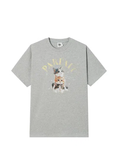 B+ab Cat-graphic Cotton T-shirt In Gray