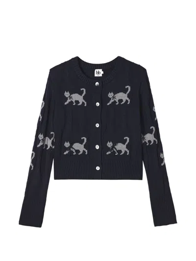 B+ab Cat-intarsia Cable-knit Cardigan In Blue