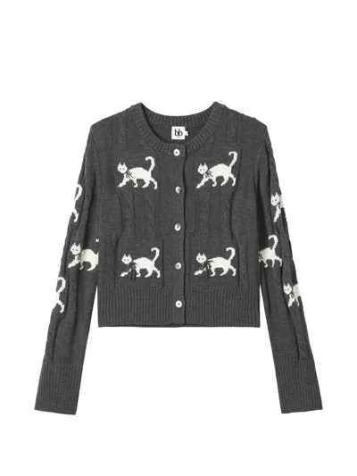 B+ab Cat-intarsia Cable-knit Cardigan In Grey