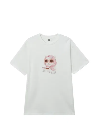 B+ab Cat-print Crew-neck T-shirt In White