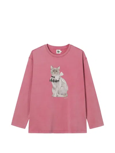 B+ab Cat-print Long-sleeve T-shirt In Pink