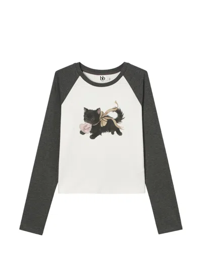 B+ab Cat-print Long-sleeve T-shirt In Black