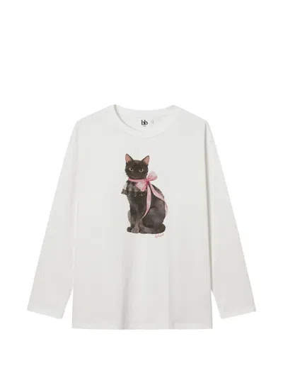 B+ab Cat-print Long-sleeve T-shirt In White
