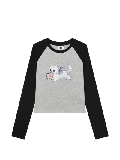 B+ab Cat-print Raglan-sleeve T-shirt In Black